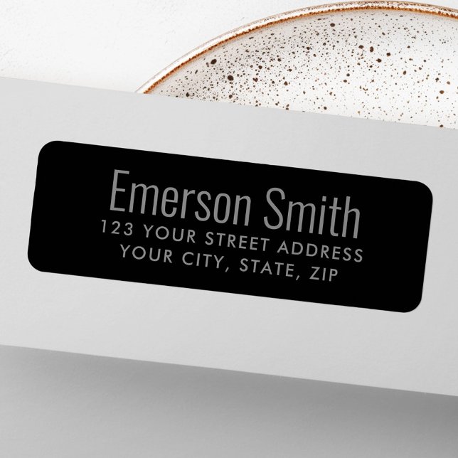 Étiquette Adresse de retour moderne noire (Black modern return address label)