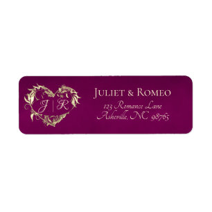 Étiquette Adresse de retour Monogramme Cœur - Prune