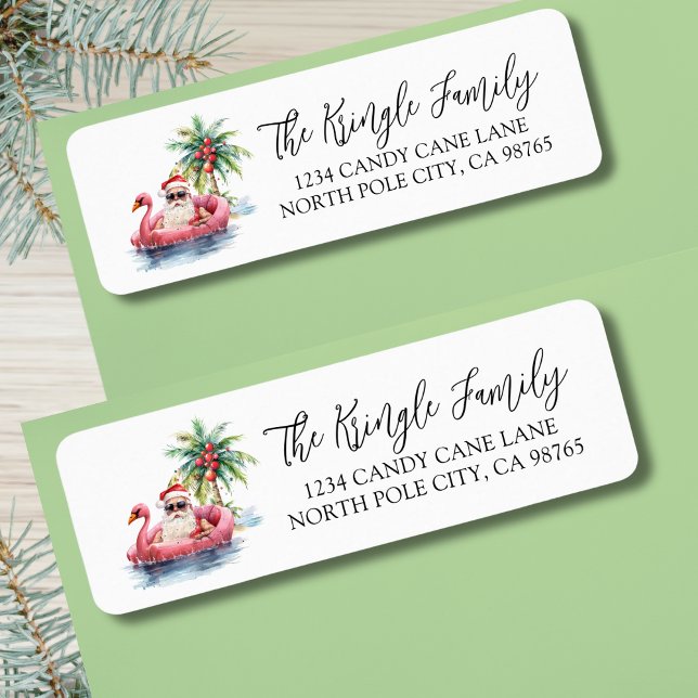 Étiquette Adresse de Retour Noël Santa Tropical (Tropical Santa Christmas Return Address label)
