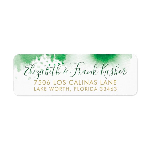Étiquette ADRESSE DE RETOUR or brillant vert kelly aquarelle (Devant)