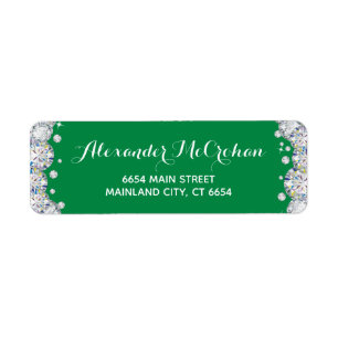 Étiquette Adresse de retour Paillettes Diamant Vert et Argen