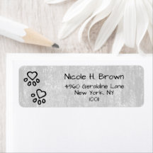 Adresse de Retour Patte de Chien Gris Argent Éléga