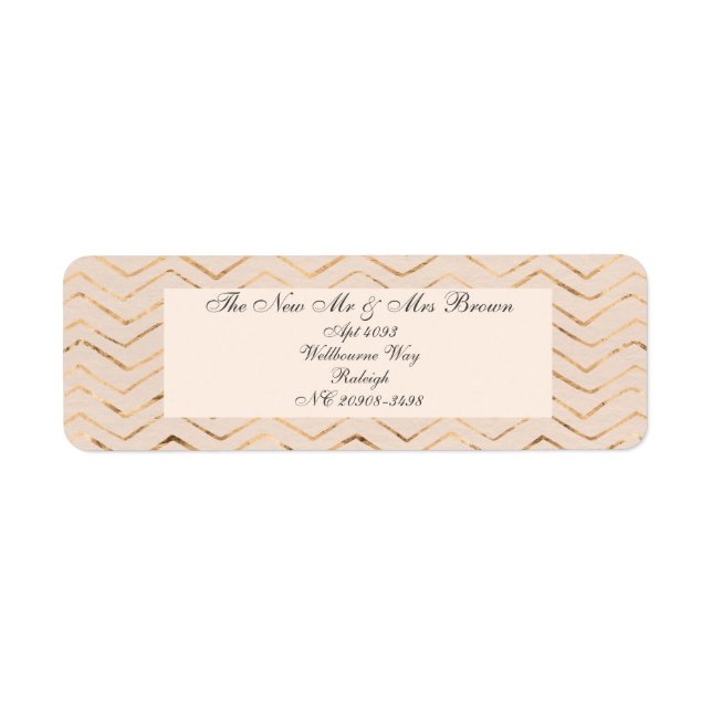 Étiquette Adresse de retour Peach et Gold Chevron (Devant)