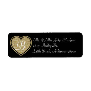 Étiquette Adresse de retour personnalisée Coeur noir et or