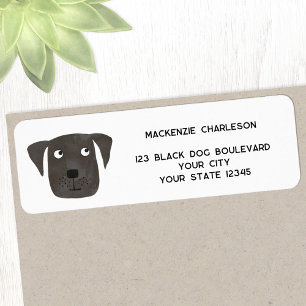 Étiquette Adresse de retour personnalisée de chien noir amus