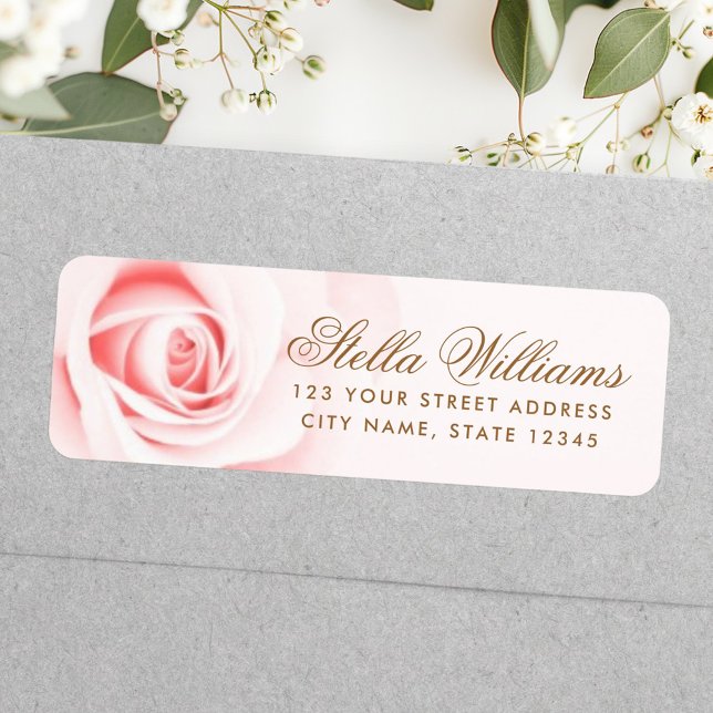 Étiquette Adresse de retour romantique rose douce (Romantic soft pink rose return address label)