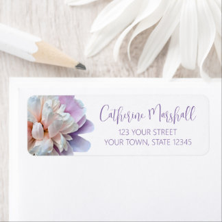 Étiquette Adresse de retour rose et violette Pivoine Blanche
