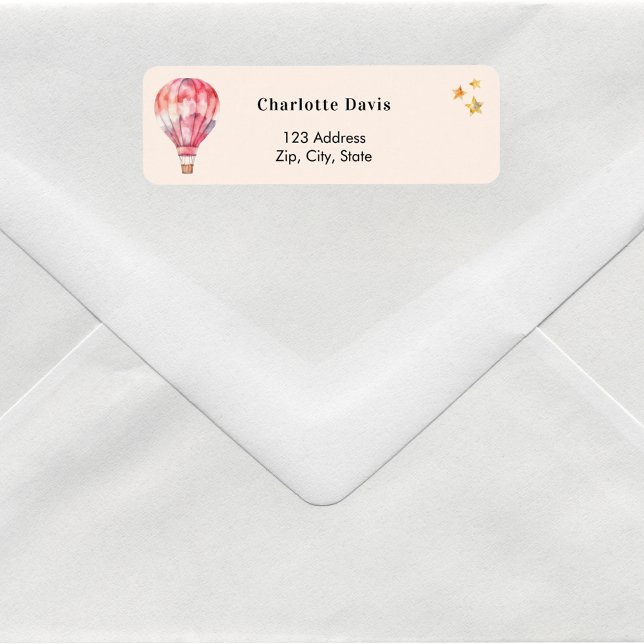 Étiquette Adresse de retour rose montgolfière (Créateur téléchargé)
