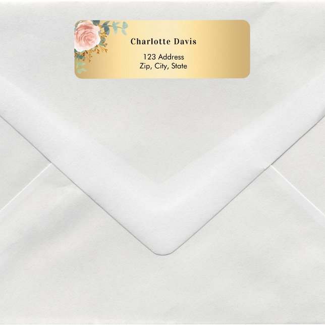 Étiquette Adresse de retour rose or fleuri vert (Créateur téléchargé)