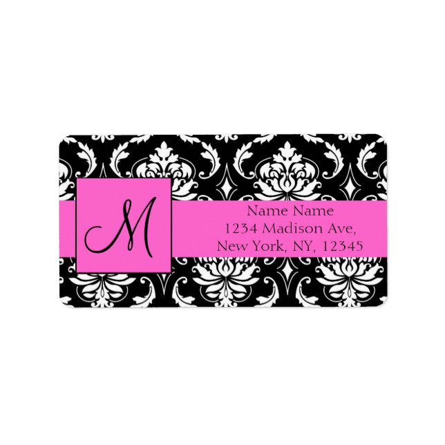 Étiquette Adresse de retour RSVP de Mariage damassé rose (Devant)