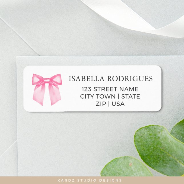 Étiquette Adresse de Retour Ruban Rose Élégant (Personalize with your name and address, choose size.)