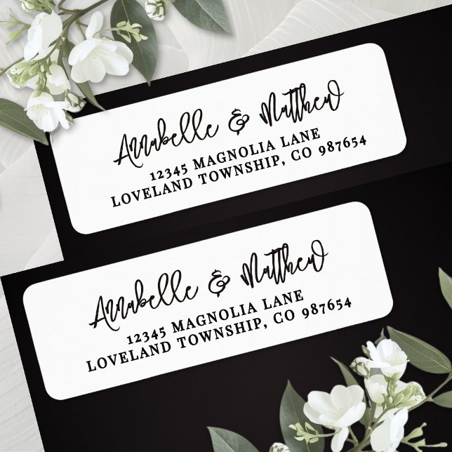 Étiquette Adresse de Retour Simple Écriture Noir et Blanc (Simple Black White Script Return Address Label )