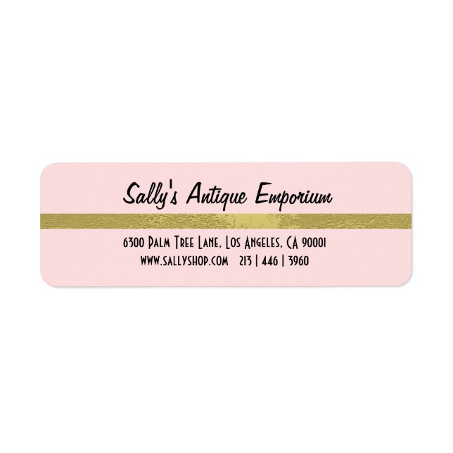 Étiquette Adresse de retour simple en bande rose et or (Devant)