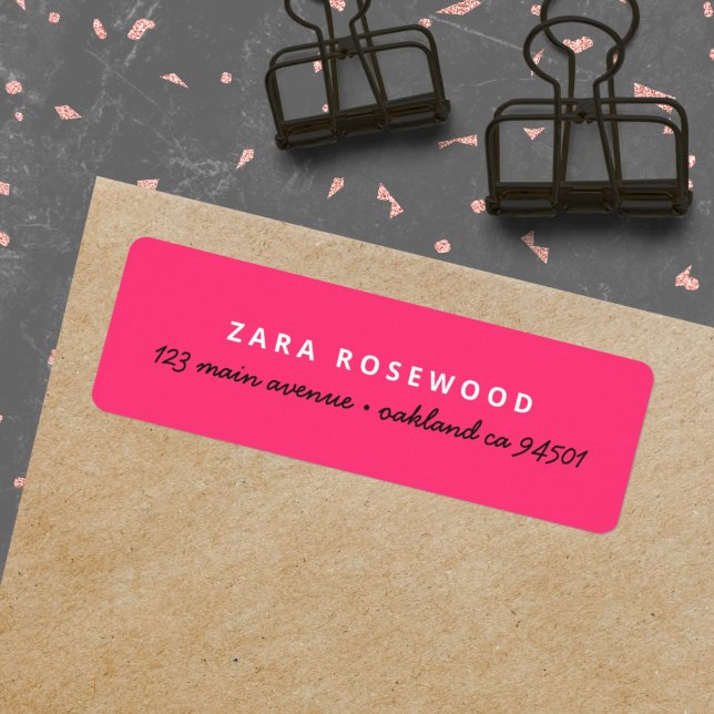Étiquette Adresse de retour stylish tendance Hot rose Femini (A fun modern pre-addressed label in hot neon pink for cool and feminine everyday mailing)