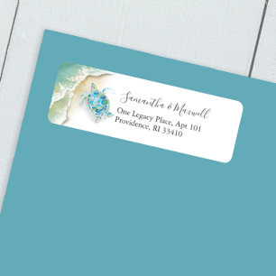 Étiquette Adresse de Retour Tortue de Mer Aquarelle Tropical