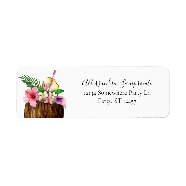 Étiquette Adresse de retour Tropical Hawaiian Floral & Cocon (Devant)