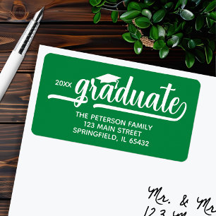 Étiquette Adresse de retour verte de la casquette de diplôme