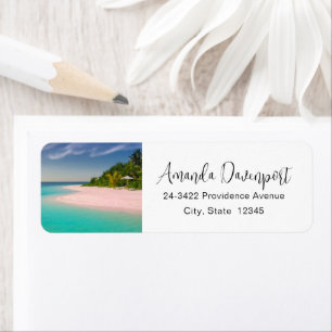 Étiquette Adresse de scène de plage tropicale Océan aigue-ma