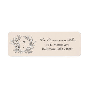 Étiquette Adresse décorée d'un monogramme de guirlande
