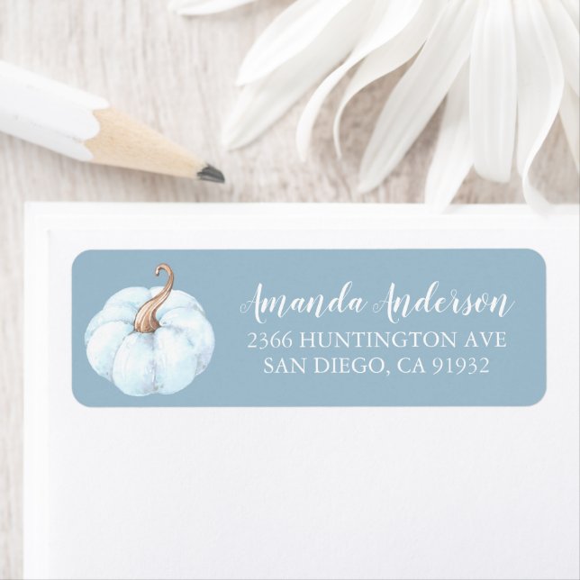 Étiquette Adresse du Baby shower Citrouille bleu (En situation)