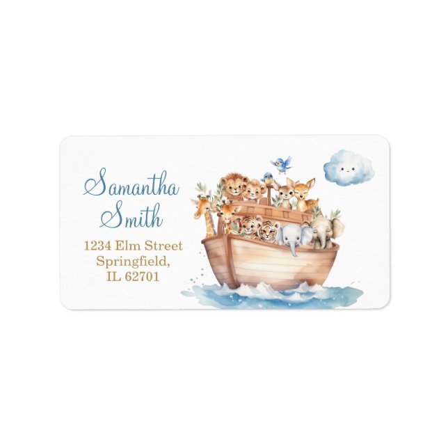 Étiquette Adresse du Baby shower d'arche du mignon garçon No (Devant)