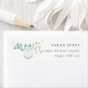 Étiquette Adresse du Baby shower de ligne de vêtements bleu 