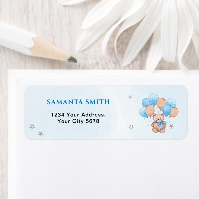 Étiquette Adresse du Baby shower de l'ours en peluche (En situation)