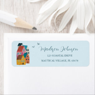 Étiquette Adresse du Baby shower du village côtier