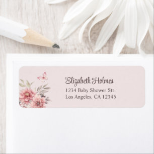 Étiquette Adresse du Baby shower Papillon rose et Fleurs