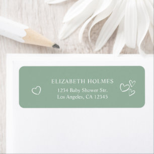 Étiquette Adresse du Baby shower vert Sage Coeurs dessinés à