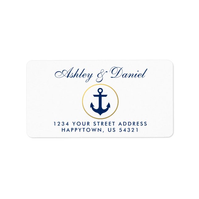 Étiquette Adresse du Mariage Ancre bleu marine (Devant)