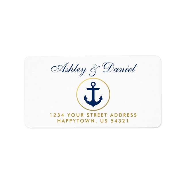 Étiquette Adresse du Mariage de bague en or Ancre bleu marin (Devant)