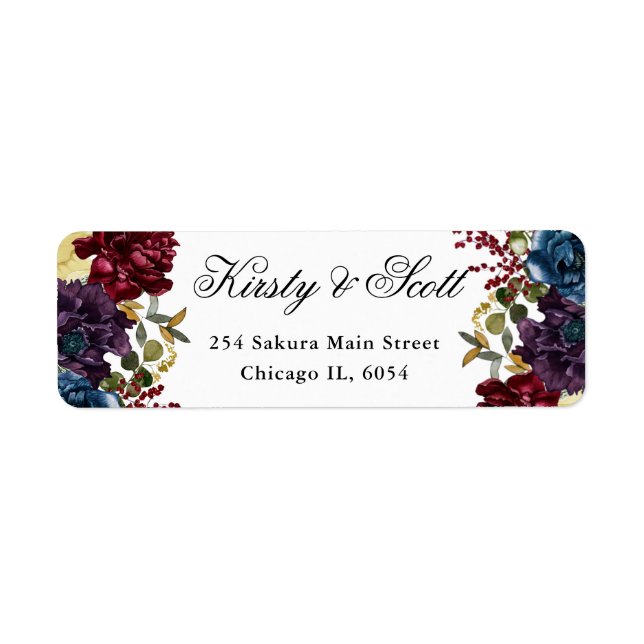 Étiquette Adresse du Mariage des fleurs d'hiver de la Marine (Devant)