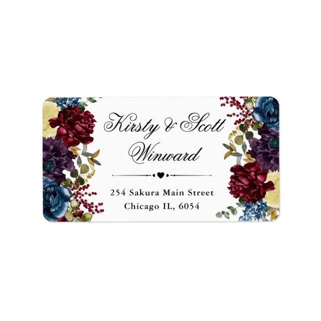 Étiquette Adresse du Mariage des fleurs d'hiver de la Marine (Devant)