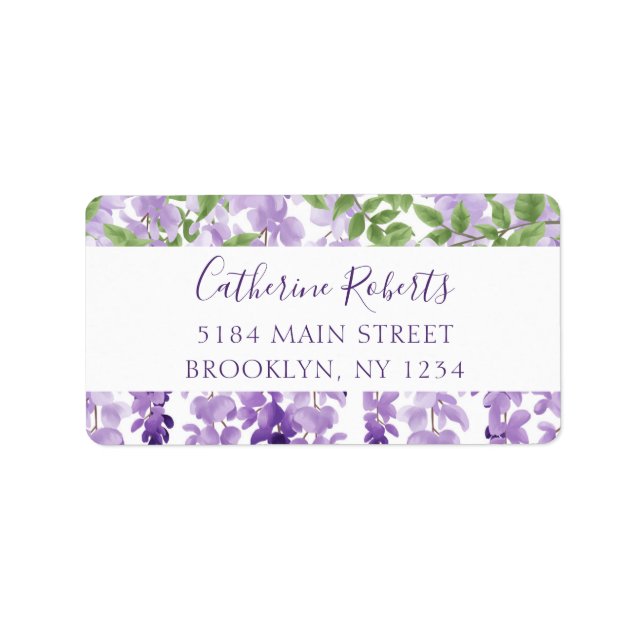 Étiquette Adresse du Mariage Watercolor Wisteria (Devant)