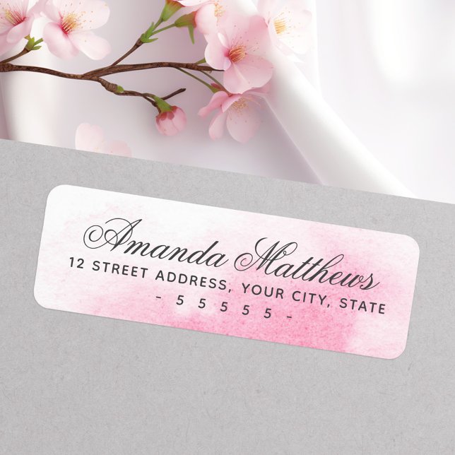 Étiquette Adresse du script de calligraphie d'aquarelle rose (Pink watercolor calligraphy script address label)