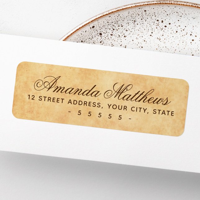 Étiquette Adresse en écriture calligraphique sur papier parc (Vintage parchment paper calligraphy script address label)