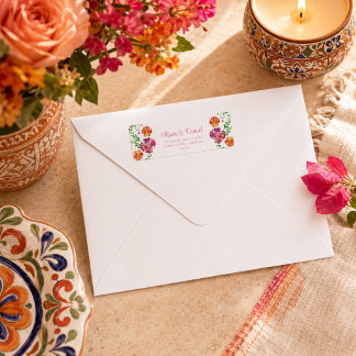 Étiquette Adresse festive florale mexicaine colorée
