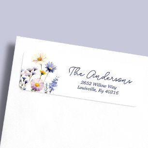 Étiquette Adresse Fête Bébé Bohème Fleur Sauvage Bleue