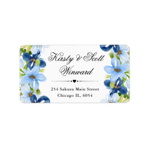 Étiquette Adresse Fleurs Bleu Bébé et Nuit à l'aquarelle