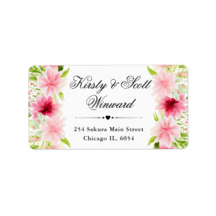 Étiquette Adresse Fleurs d'été roses aquarelle