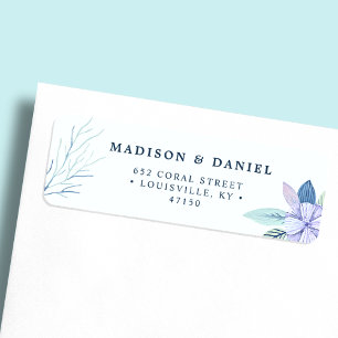 Étiquette Adresse Florale d'Hiver Rustique Bleu Marine Aquar