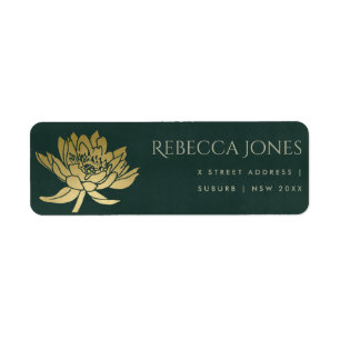 ÉTIQUETTE ADRESSE FLORALE GLAMOREUSE OR SOMBRE VERT LOTUS
