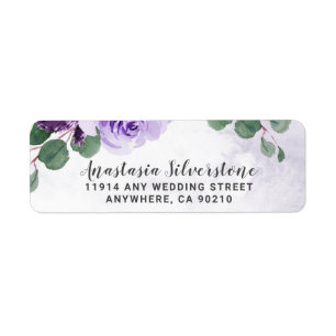 Étiquette Adresse florale pourpre et argentée bien aérée