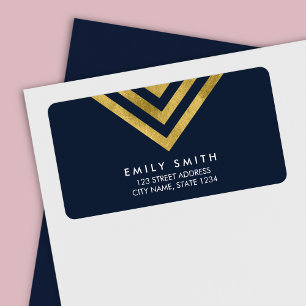 Étiquette Adresse géométrique chic Elegant Blue et Faux Gold