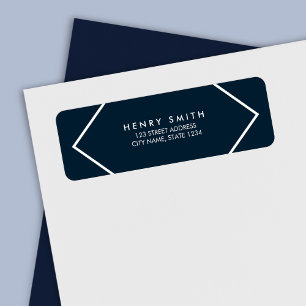Étiquette Adresse géométrique minimaliste bleu foncé et blan