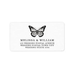 Étiquette Adresse Mariage du papillon noir et blanc