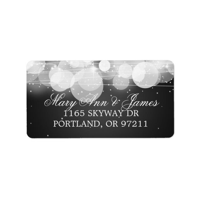 Étiquette Adresse mariage Lumineuse et Étincelle Noire (Devant)
