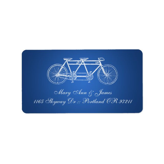 Étiquette Adresse Mariage simple Tandem Vélo Bleu (Devant)
