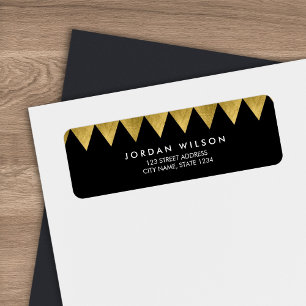 Étiquette Adresse moderne de Faux d'or de motif noir de
